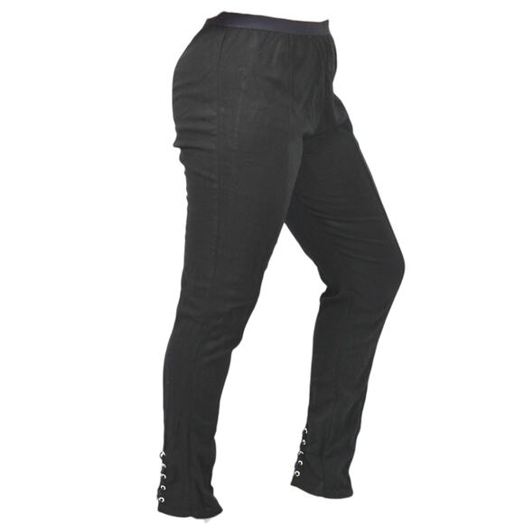 Free People Pants Black Ankle Laces Lacing Straight Pull On Rayon Stretch Large - Picture 3 of 16